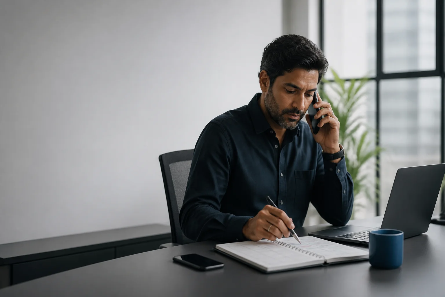Professional coordinating an appointment after a call